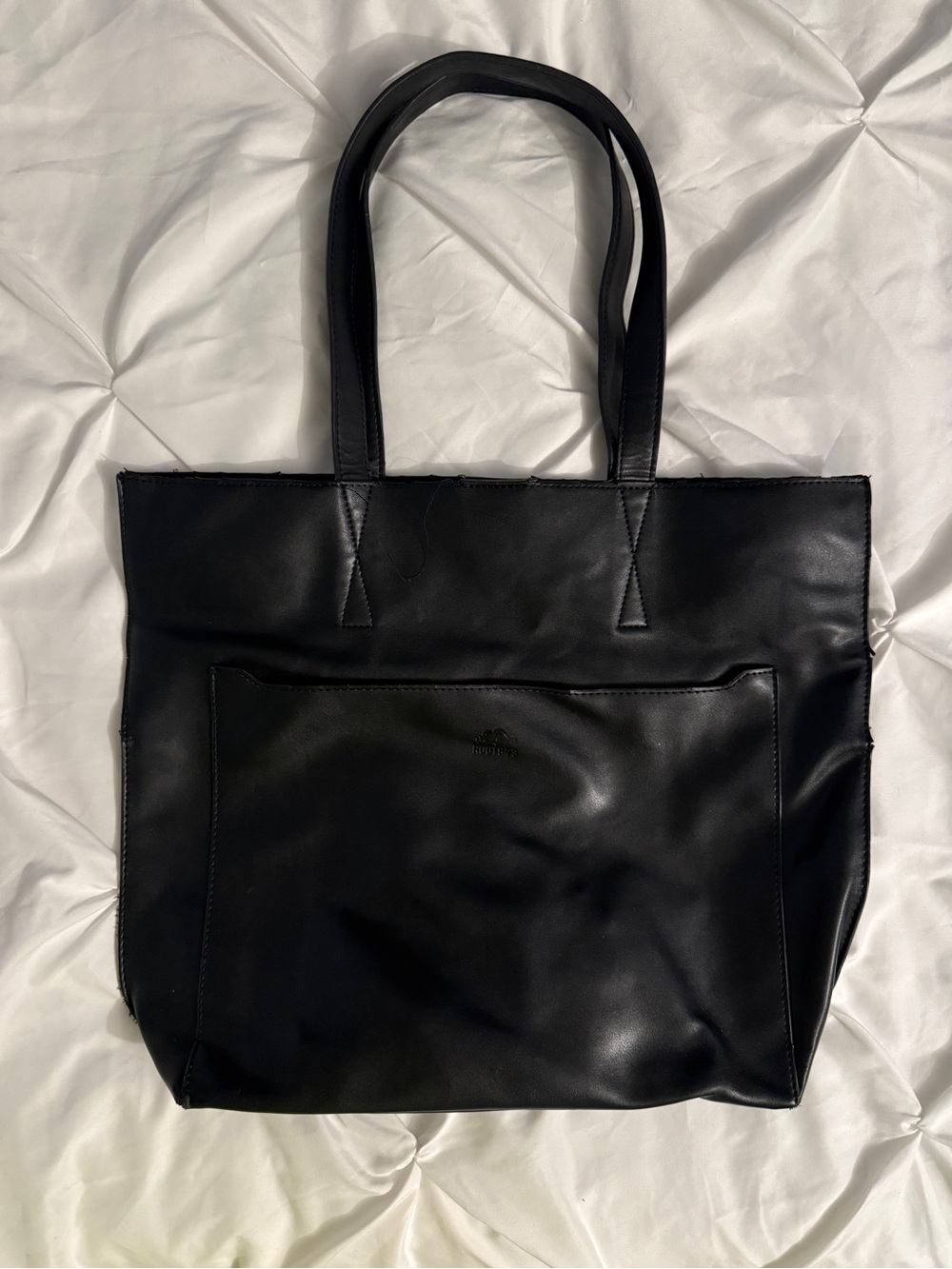 Roots Black Leather Tote Bag